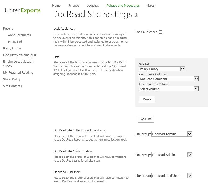 DocRead Site Settings