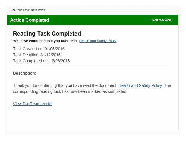 Task Confirmed email