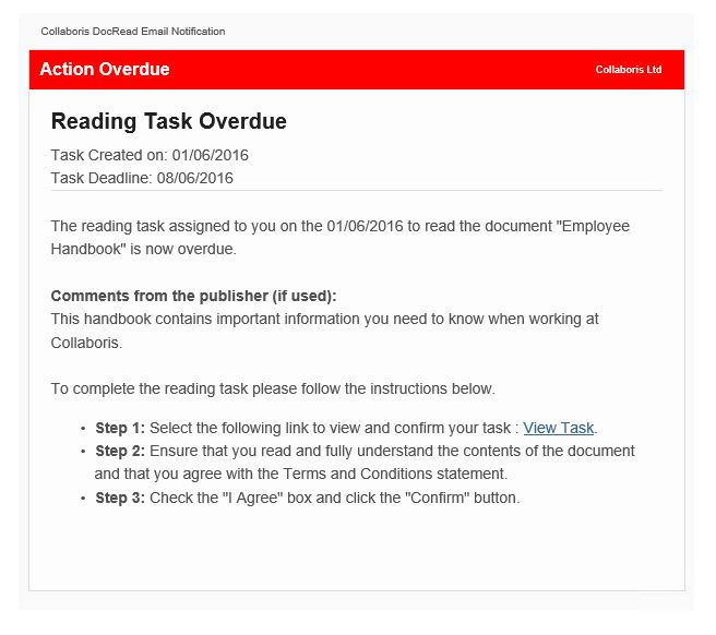 image showing the DocRead365 overdue email notification