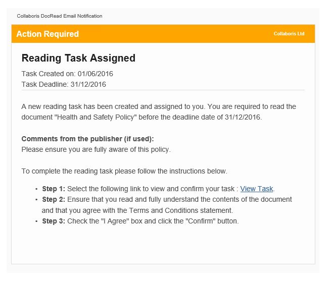 Image showing the DocRead assigned task email