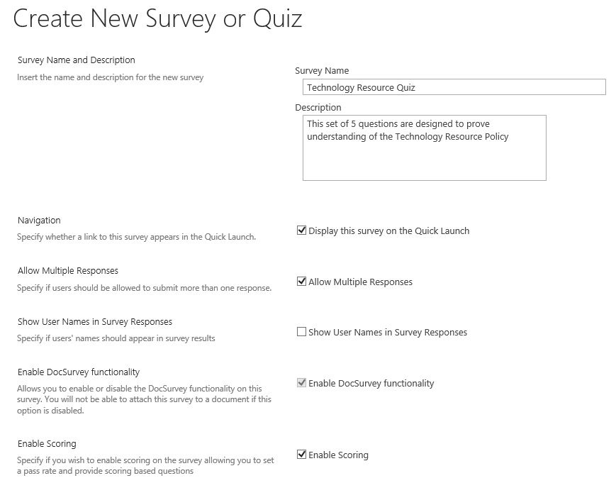 image showing how to create a new survey or quiz