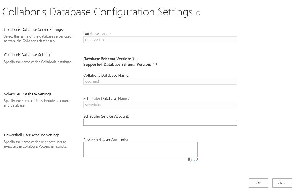 image showing the DocRead database settings