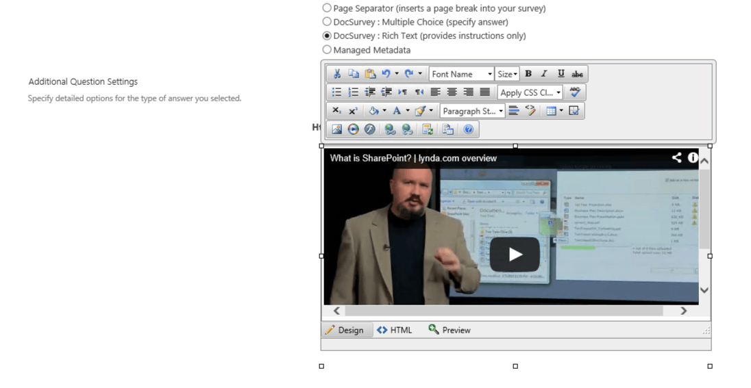 add html or videos image showing how to add a video into a quiz