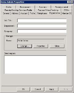 Image showing the line manager field in Active Directory