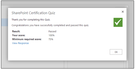 image showing the test pass screen to prove policy comprehension