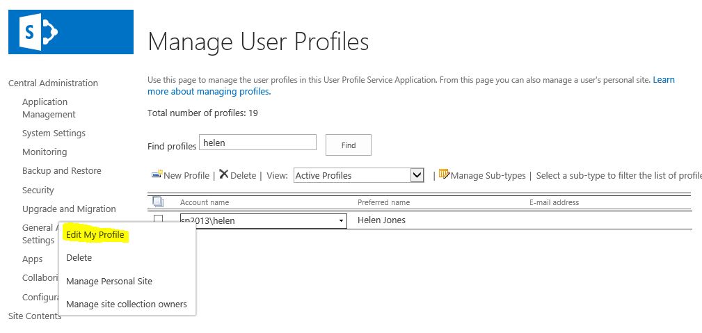 Manage User profile options