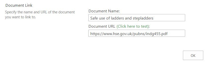 Image showing where to add document name and url details