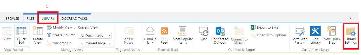 numbered library settings Library > Library settings menu