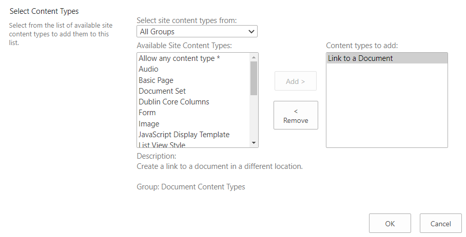 Image showing how to select content types