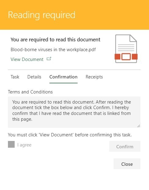 Reading required modern view DocRead task details dialog
