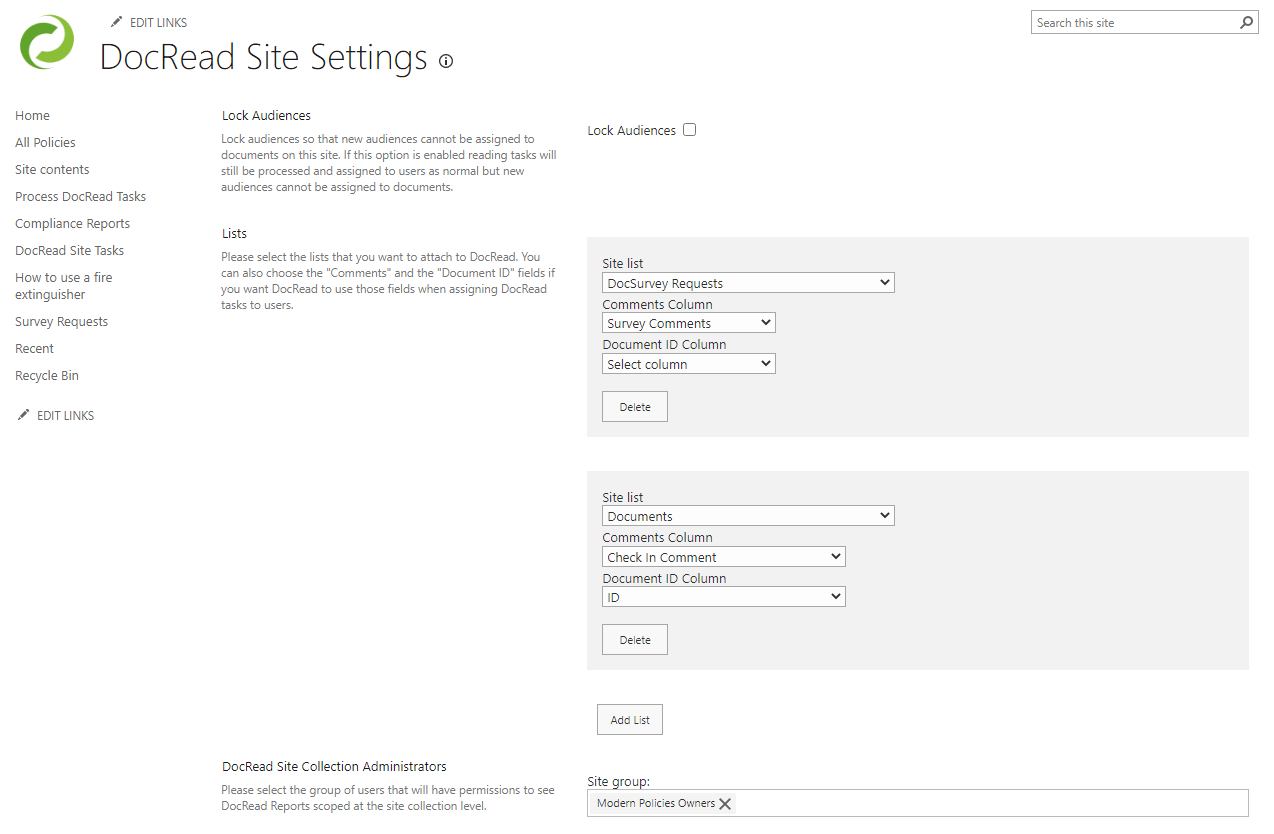 DocRead Site settings