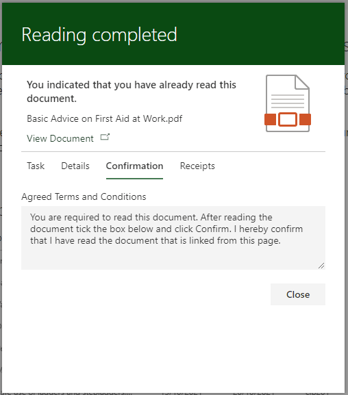 Reading completed Screenshot of DocRead reading completed task