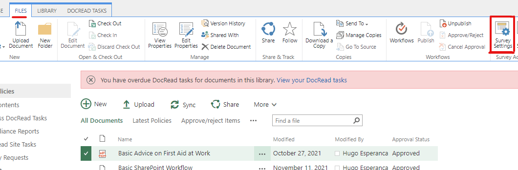 Link a SharePoint survey to a document p5