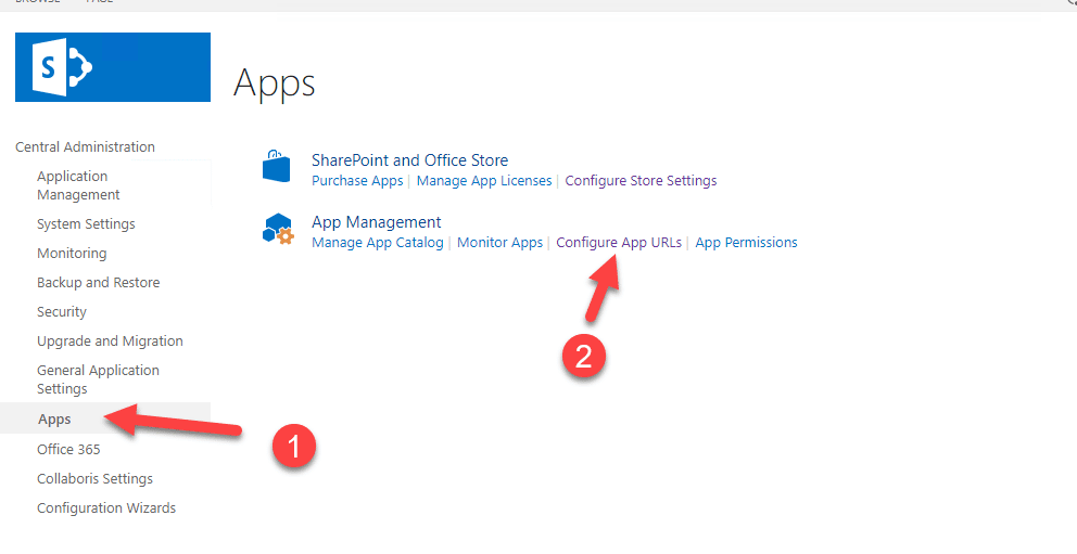 SP2019 - Configure app urls