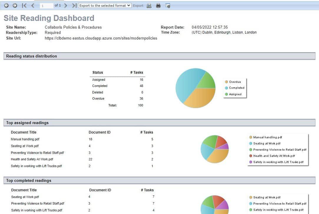 reporting Image showing a DocRead reading status report