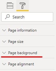 select page background Image showing the selection of page background format options in Power BI