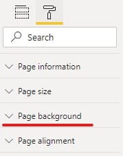 Image showing the selection of page background format options in Power BI