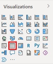 Image showing the selection of a table visualization