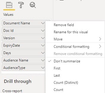 adjust field settings for document by audience report