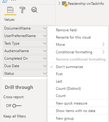 Image showing how to set the fields to don't summarize