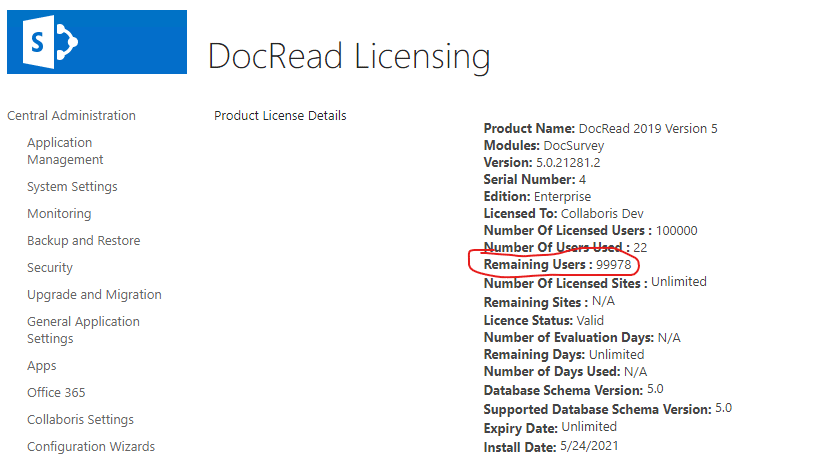 DocRead license page