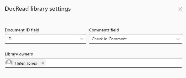 specify library owners Image showing how to specify the library owners for DocRead