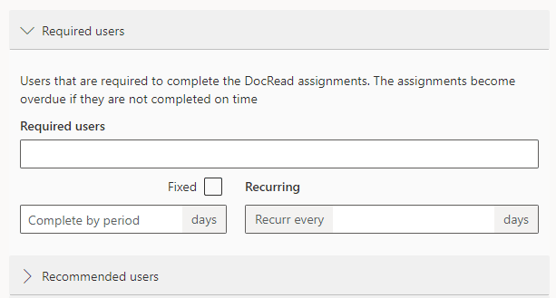 Required or recommended Image showing the required user options