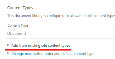 Image showing the add fro existing content type option