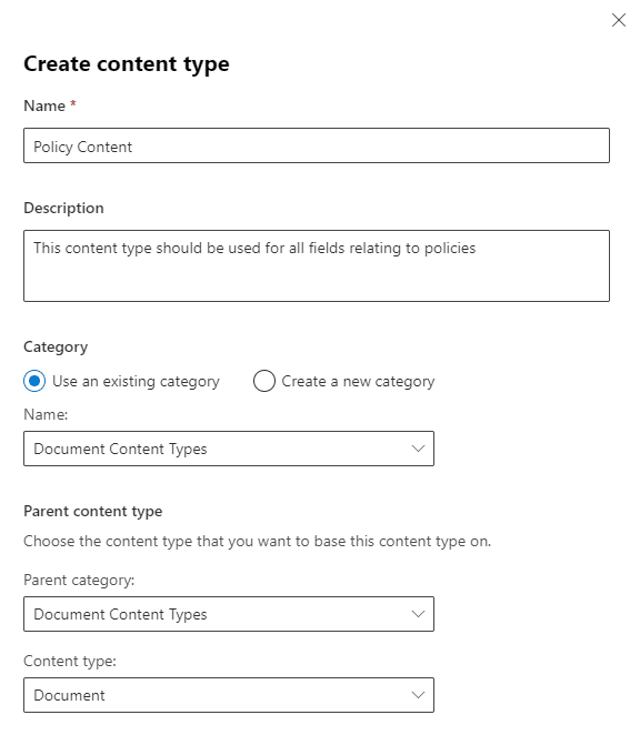 image showing how to create a new content type