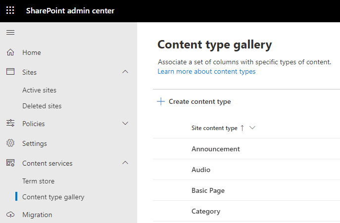 image showing how to go to the content type gallery