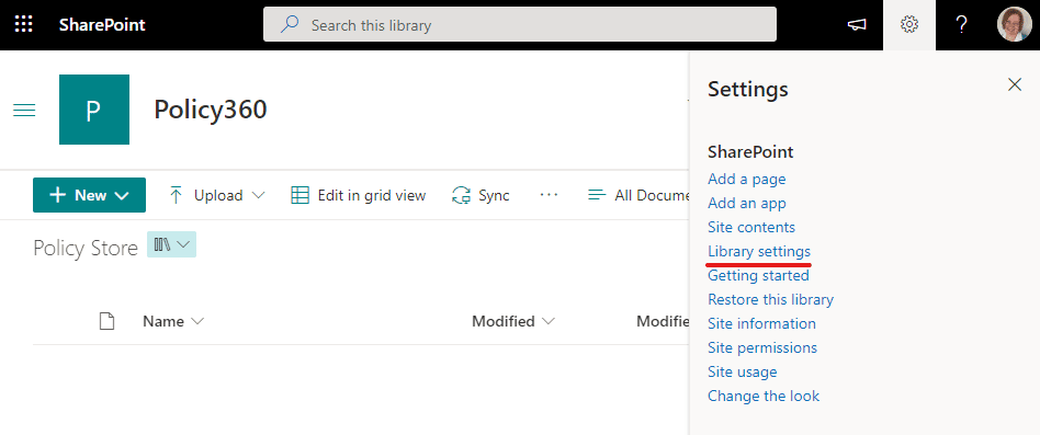 Image showing the Library settings option