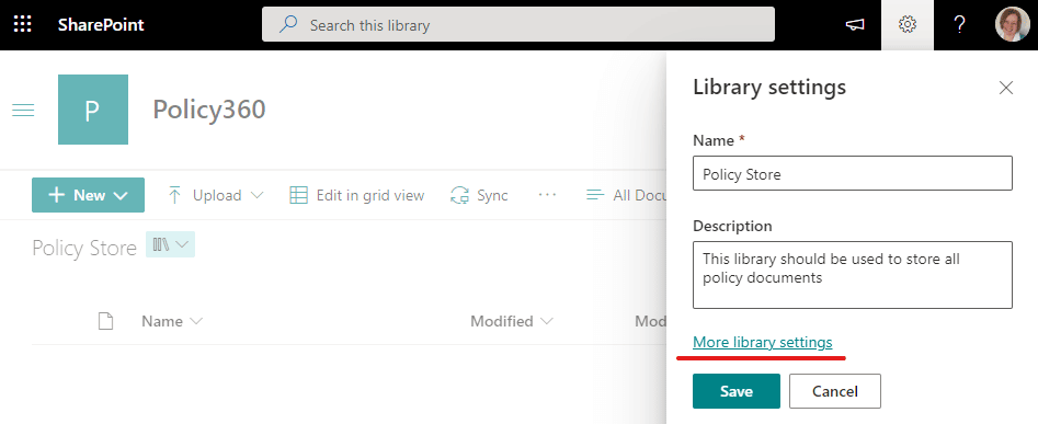 Image showing the More Library Settings option