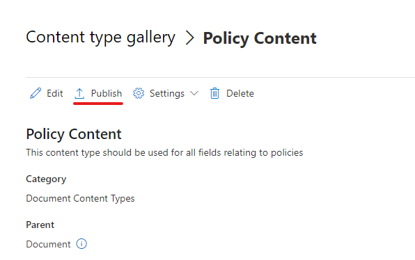 publish the content type image showing how to publish the content type