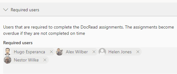 image showing the required users for a DocRead task