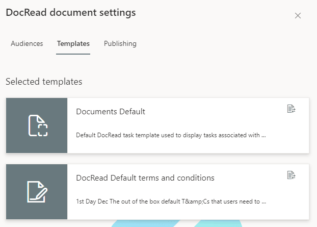 image showing the templates menu in DocRead