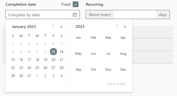 Image showing how to select a fixed completion date