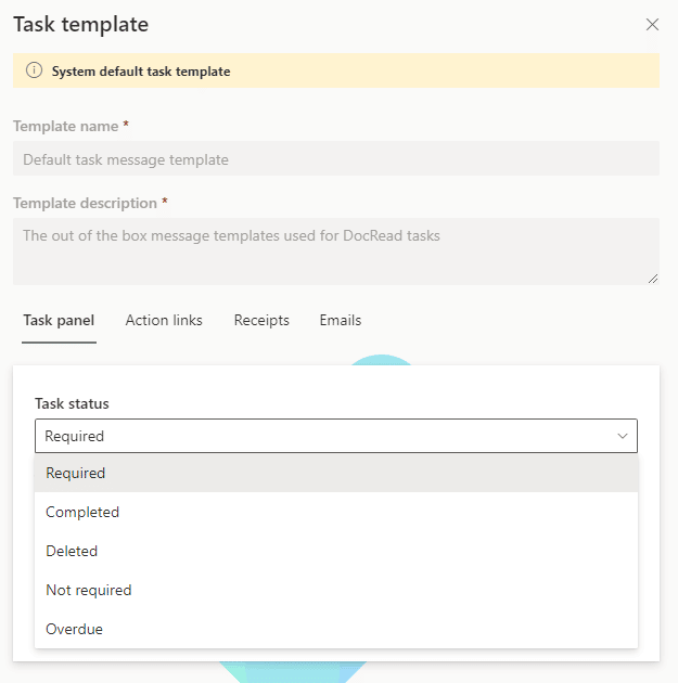 Image showing the DocRead task template options