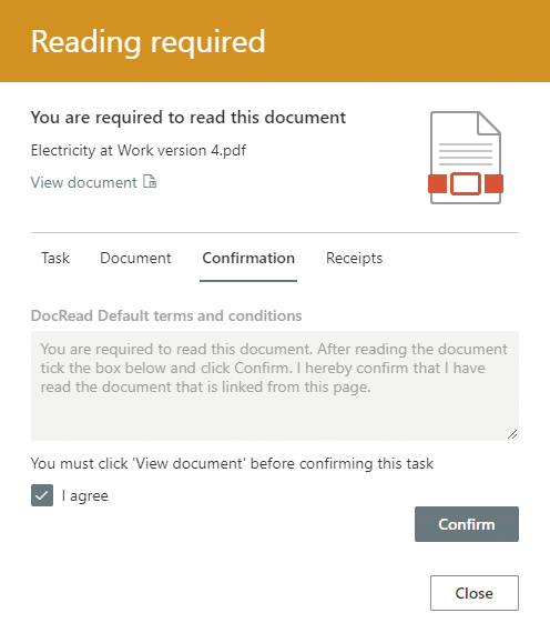 Image showing the docread365 reading required confirmation page