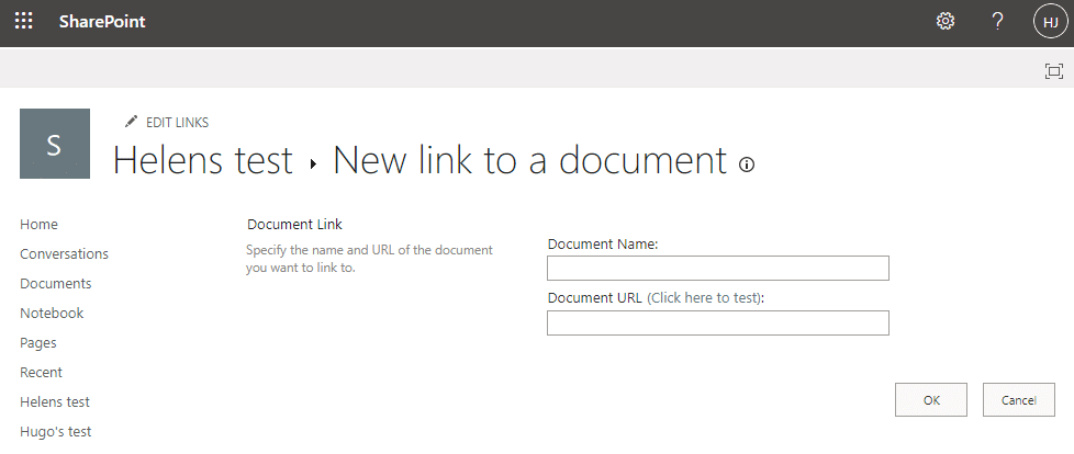 Image showing where to add the document details for the link