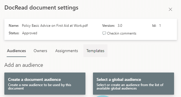 image showing the DocRead document settings options