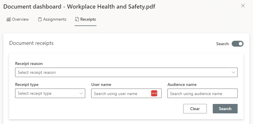 image showing the DocRead receipts search options