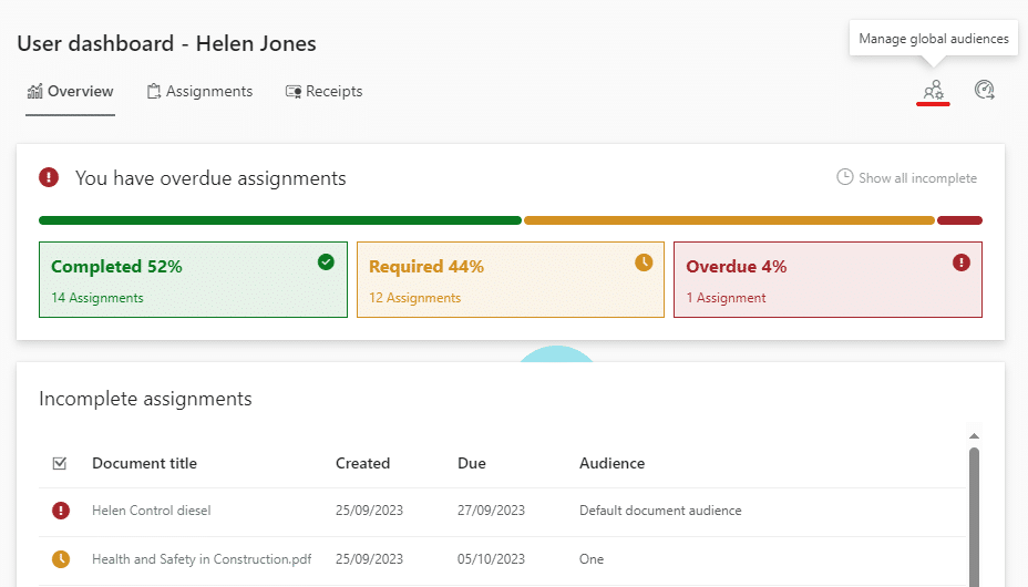 image showing the manage global audiences icon in DocRead