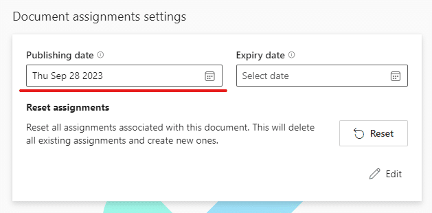 image showing the DocRead publishing start date field