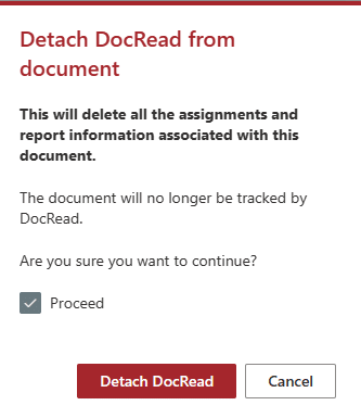 image showing the confirmation page to detatch DocRead from a document