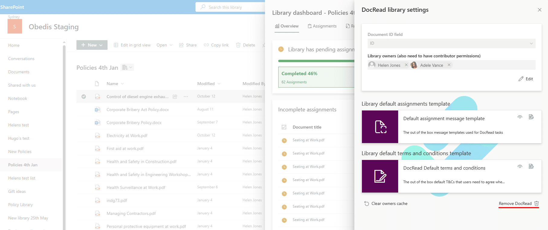 image showing the remove docread option from a library