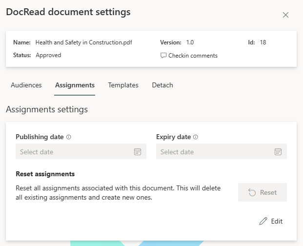 image showing the DocRead assignment settings options