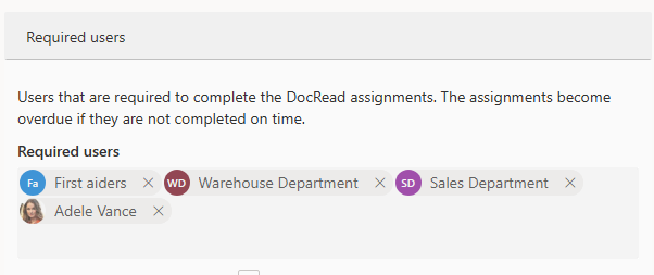 Image showing the required users for a DocRead assignment