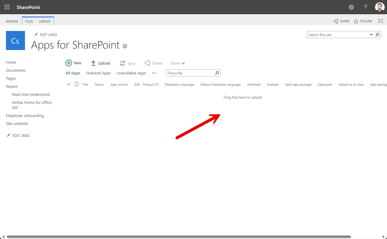 Screenshot showing SharePoint app catalog