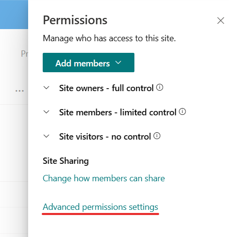 image showing how to select advanced permission settings