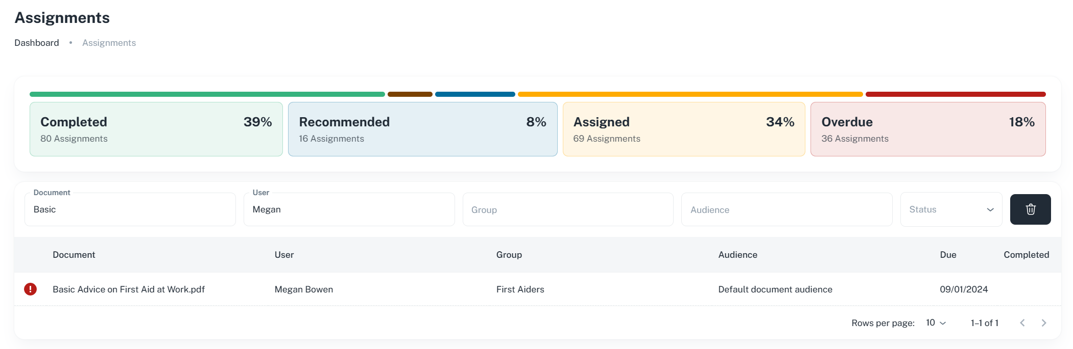 Assignments search options